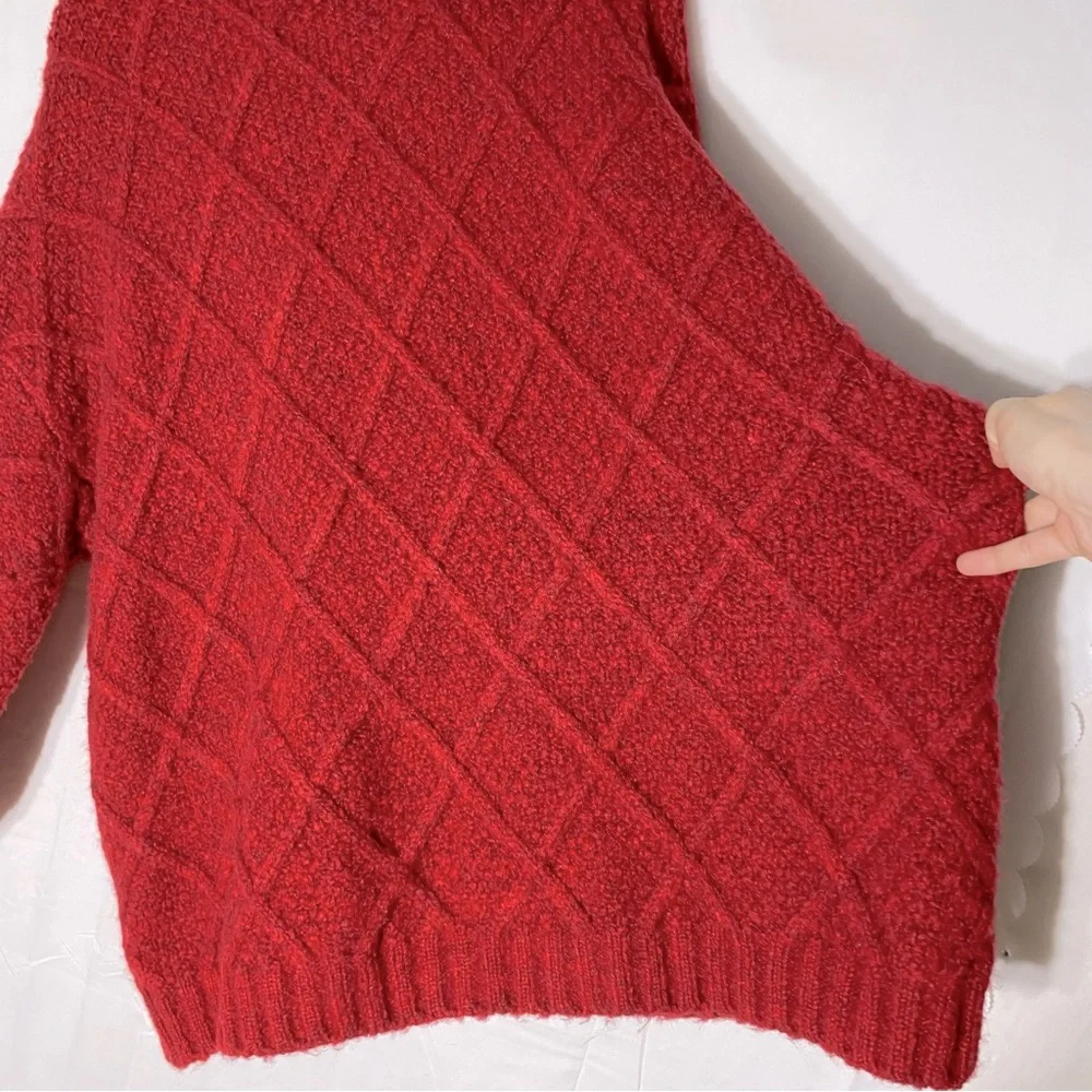 Vintage Oversized Red Chunky Textured Diamond Knit Cardigan Sweater W Toggles XL - Picture 6 of 14